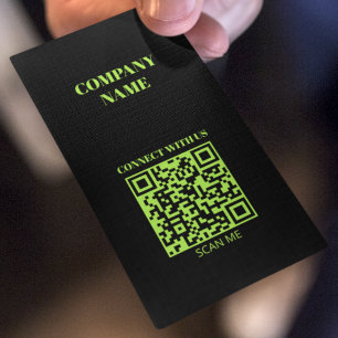Cartão De Visita Verde fluorescente de código QR minimalista
