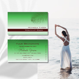 Cartão De Visita Verde Gradiente Moderno com Folha de Palma Simples