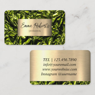 Cartão De Visita Verde Holográfico Metálico Dourado