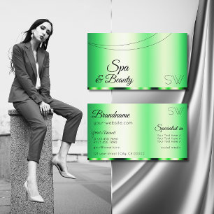 Cartão De Visita Verde luminoso com Na moda monograma