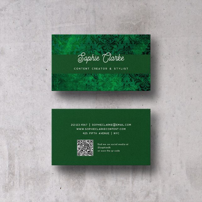Cartão De Visita Verde moderno | Script Elegante com Código QR (Criador carregado)
