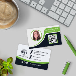 Cartão De Visita Verde preto profissional adicione o seu código QR 