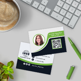 Cartão De Visita Verde preto profissional adicione o seu código QR 