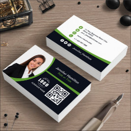 Cartão De Visita Verde profissional adicione a sua foto de código Q