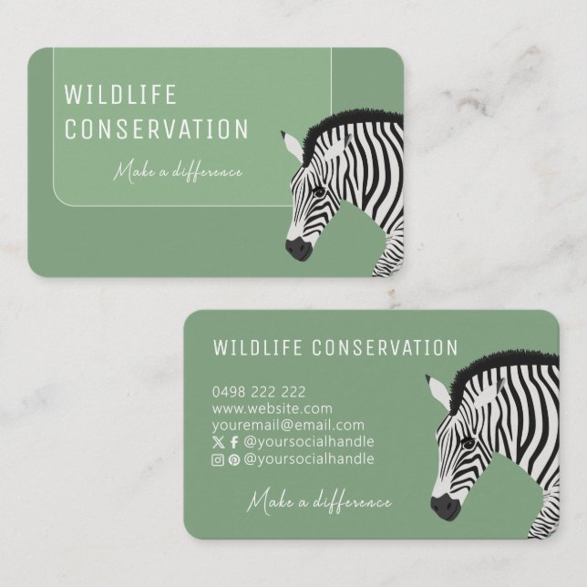 Cartão De Visita Verde-zebra em branco e preto (Frente/Verso)