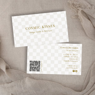 Cartão De Visita Verificação Xadrez Chic Código QR Marcas Moderno