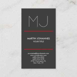 Cartão de visita Vermelha Elegante Vertical Monogr