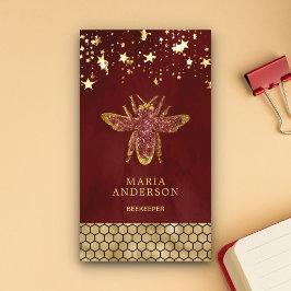 Cartão De Visita Vermelho Borgonha Dourado Brilho Abelha Mel Apicul