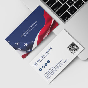 Cartão De Visita Vermelho Branco & Azul-Bandeira dos EUA Estrelas e