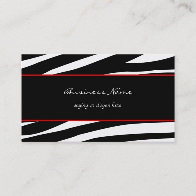 Cartão de visita vermelho customizável da zebra na (Frente)