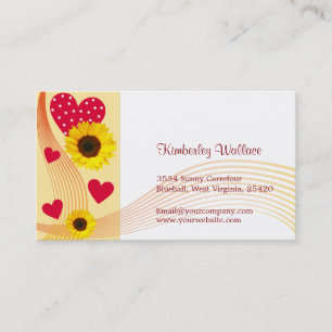 Cartão de visita vermelho do coração do girasso