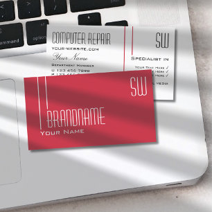 Cartão De Visita Vermelho e Branco Persa com Iniciais Profissionais