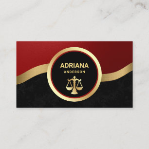 Cartão De Visita Vermelho Escarlate Dourado Advogado Escala de Just