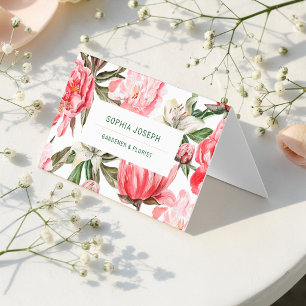 Cartão De Visita Vermelho Floral Branco Rosa Aquarela