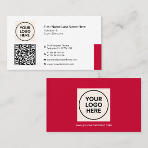 Cartão De Visita Vermelho Formal QR Profissional Moderno Corporativ