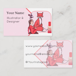 Cartão De Visita Vermelho Hanbok, Raposa & Arte de Fundação com Aca