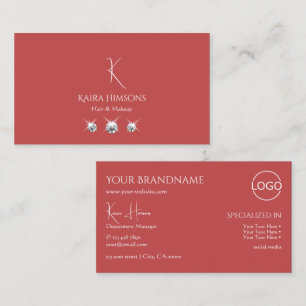 Cartão De Visita Vermelho indiano simples com logotipo monograma e 