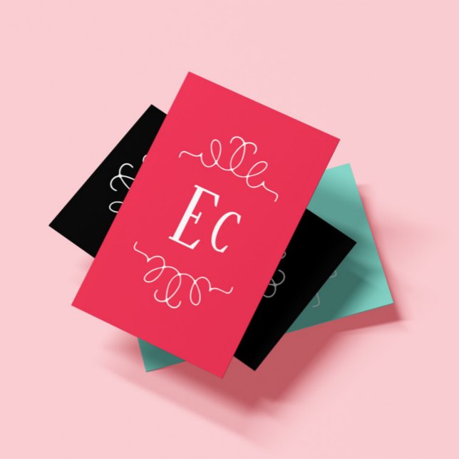 Cartão De Visita Vermelho Monograma Branco Simples Boho (Criador carregado)