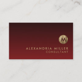 Cartão De Visita Vermelho Monograma Dourado escovado Elegante