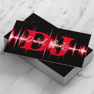 Cartão De Visita Vermelho Negrito de Onda de Som Profissional DJs