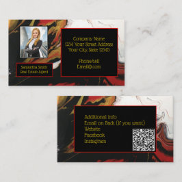Cartão De Visita Vermelho Preto Dourado com Foto com código QR
