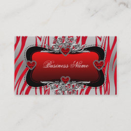 Cartão De Visita Vermelho Preto Prata Diamante Corações Zebra Negóc