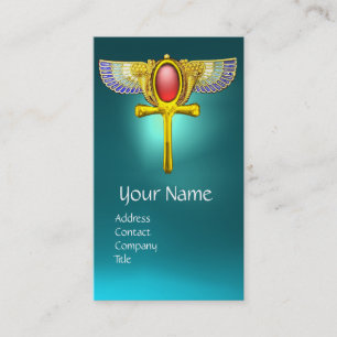 CARTÃO DE VISITA VERMELHO TALISMAN, EGÍPCIO WINGING ANKH, CORNUCOPI