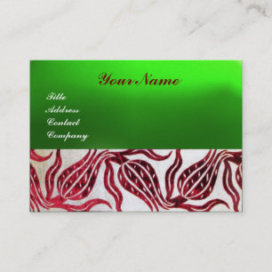 Cartão De Visita VERMELHO VELVET DAMASK TULIPS MONOGRAM Burgunk Ver