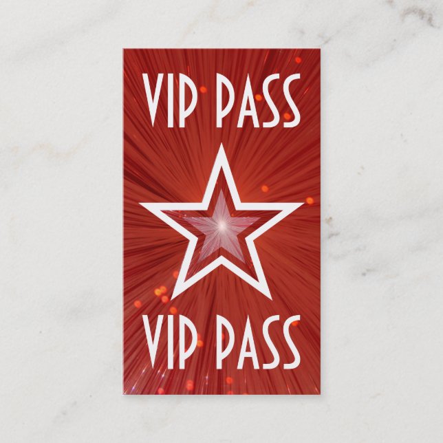 Cartão de visita vermelho  'VIP PASS' da Estrela V (Frente)