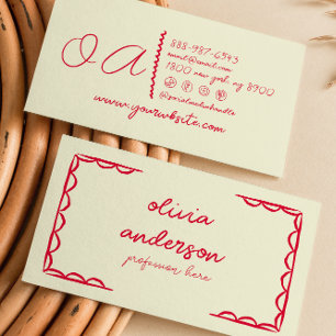 Cartão De Visita Vermelhos Amarelo Desenho Manuscrito Quirky Girly