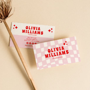 Cartão De Visita Vermelhos Retro-Cor-de-Rosa, com Trendy Girly Veri