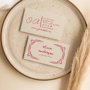 Cartão De Visita Vermelhos Vermelhos Retroativos, Desenhados Manusc