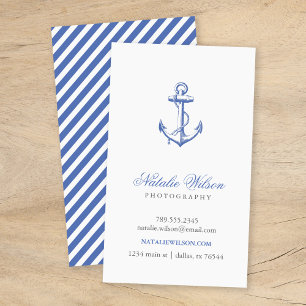 Cartão De Visita Vertical azul da âncora do vintage