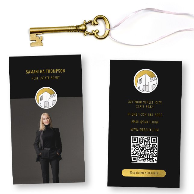 Cartão De Visita Vertical da Foto do Imobiliário Moderno Profission (Professional Modern Real Estate Photo Vertical Business Card)