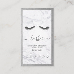 Cartão De Visita Vertical de Lealdade Eyelash de Prata e Marble