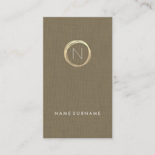 Cartão De Visita Vertical do Monograma Dourado Elegante de Linen Ca