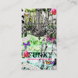Cartão De Visita Vertical lunático do preto do encanto do vintage