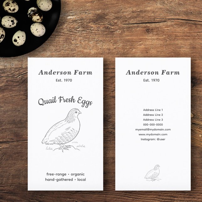 Cartão De Visita Vertical: Ovos de codorniz de Fazenda fresca (Simple Fresh Farm Quail Eggs Vertical Business Card)