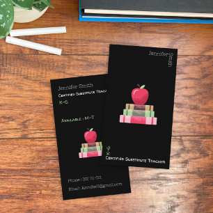 Cartão de Visita Vertical Preto Tutor Livros Maçã 