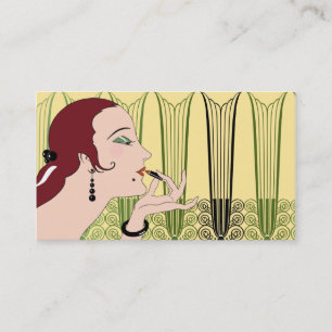 Cartão De Visita Véspera, senhora do art deco no amarelo e na