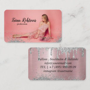 Cartão De Visita Vestido de festa rosa de cabelo feminino