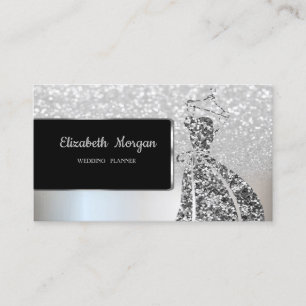 Cartão De Visita Vestido Ombre Bokeh Glitter Prata Luxo Elegante