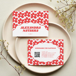 Cartão De Visita Vestuário de Flor Y2K Branco Vermelho