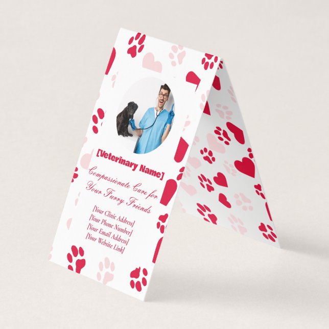 Cartão de visita Veterinária dobrada personalizáve (Frente)