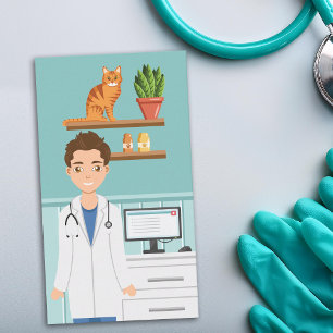 Cartão De Visita Veterinário Clínica Veterinária Masculina Com Gato