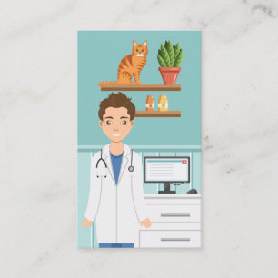 Cartão De Visita Veterinário Clínica Veterinária Masculina Com Gato