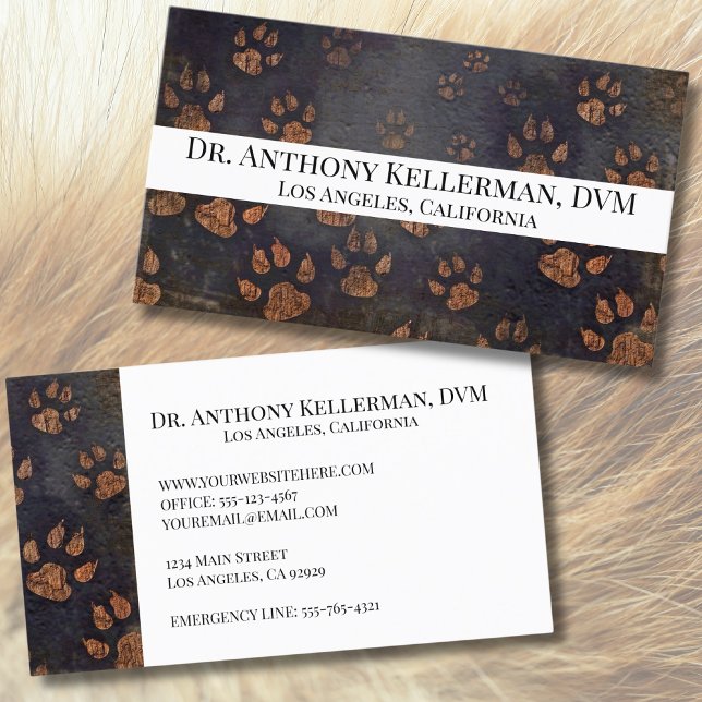 Cartão De Visita Veterinário de Impressão Clínica de Pet Care (Paw Print Veterinarian Business Card)