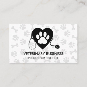 Cartão De Visita Veterinário Monocromático Estetoscópio Coração Pat