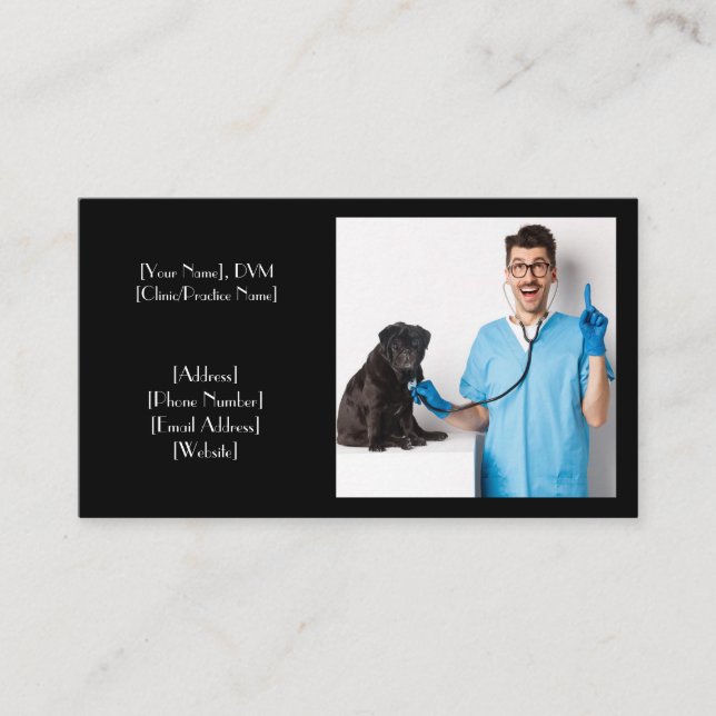 Cartão De Visita Veterinário Negro Personalizável (Frente)