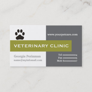 Cartão De Visita Veterinário/verde azeitona veterinária da pata d